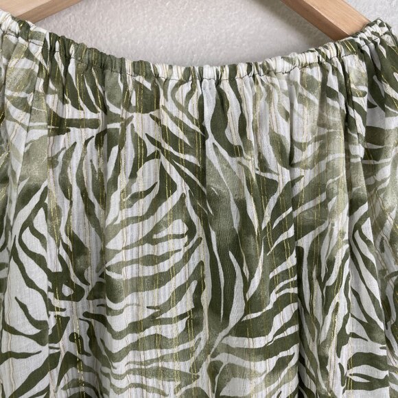 Tommy Bahama Womens Medium Green White Metallic Tropical Cotton Peasant Blouse - Picture 9 of 11